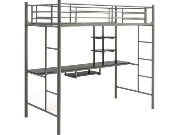 GOPLUS Lit Mezzanine en Métal avec Bureau Lit Superposé 2 en 1 avec Poste de Travail Cadre de Lit Superposé(Argent)