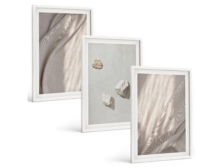 Tulup Bilder SET 3er Set - 40x60 cm Weißer Rahmen - Nahaufnahmen der Struktur im Boho-Stil, Kunststoff, Rechteckig, 40x60 cm, Fotografie, Bilder & Rahmen, Bilder