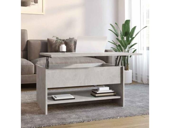 HEFZGDB Couchtisch Betongrau 80x50x40 cm Holzwerkstoff mit Verstellbarer Tischplatte und verstecktem Staufach für Wohnzimmer