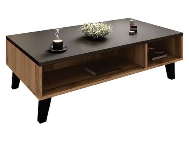 Mirjan24 Couchtisch im skandinavischen Stil Lotta II 110, Kaffeetisch, Sofatisch, Couchtisch, Wohnzimmertisch (Eiche Wotan + Schwarz)