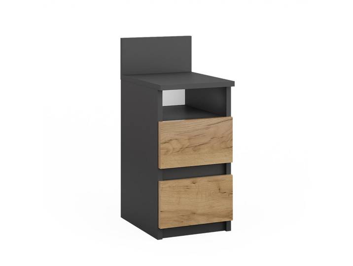 Vicco DIE Nachtkommode Monty Anthrazit/Goldkraft Eiche 25 x 59.1 cm mit 2 Schubladen, Anthrazit, Eichefarben, Holzwerkstoff, Rechteckig, 25x59.1x32.3 cm, Schlafzimmer, Nachttische