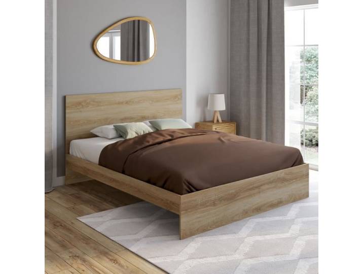 IDMARKET Lit double OMAHA avec tête de lit et sommier 160 x 200 cm façon hêtre