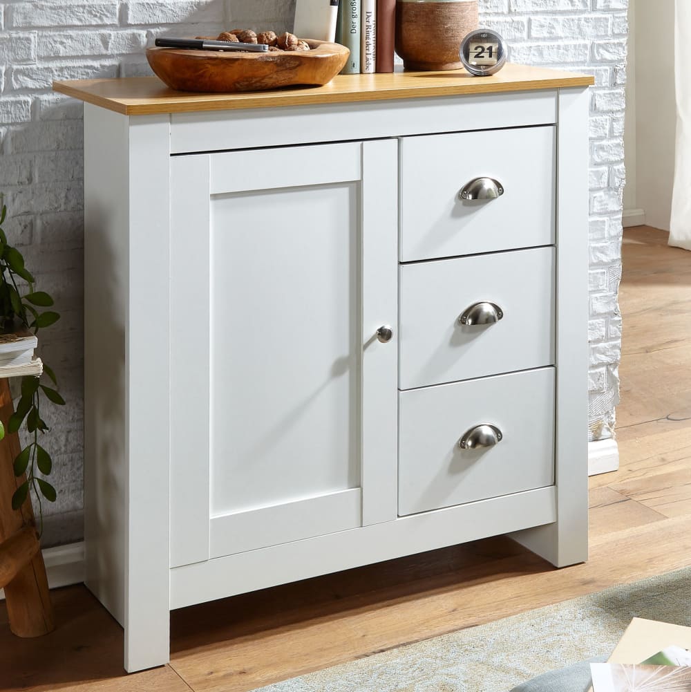 FineBuy Buffet à 3 tiroirs en aggloméré, blanc Blanc 79x81x35cm