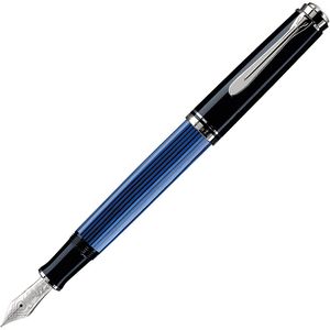 Pelikan Füller Souverän M805, Feder F, schwarz/blau/silber, 18-Karat Goldfeder