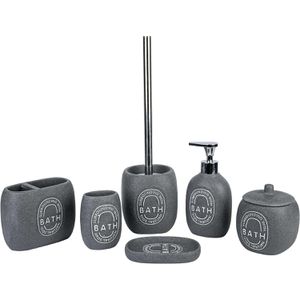 Axentia Badaccessoires-Set Bath, 6-teilig, aus Kunststein, grau/weiß