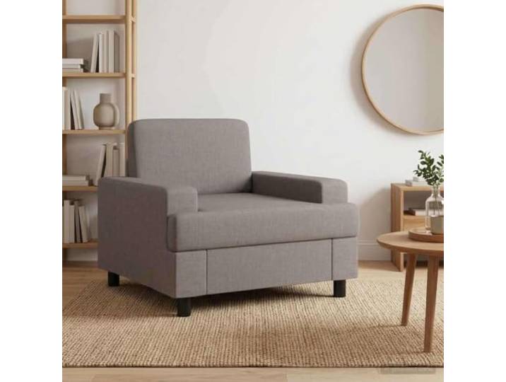 Sessel Taupe Stoff 100% Polyesterbezug, Holzwerkstoff und Metallrahmen, Schaumstoffpolsterung, Kunststofffüße, Wohn- und Schlafzimmer