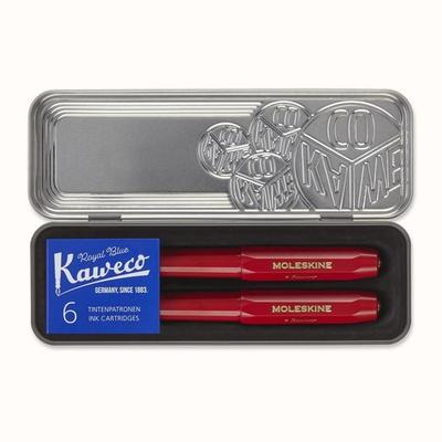 Moleskine Kaweco Ballpoint and Foutain Pen Set, Red, Medium Point and Medium Nib (0.7 MM), Blue Ink