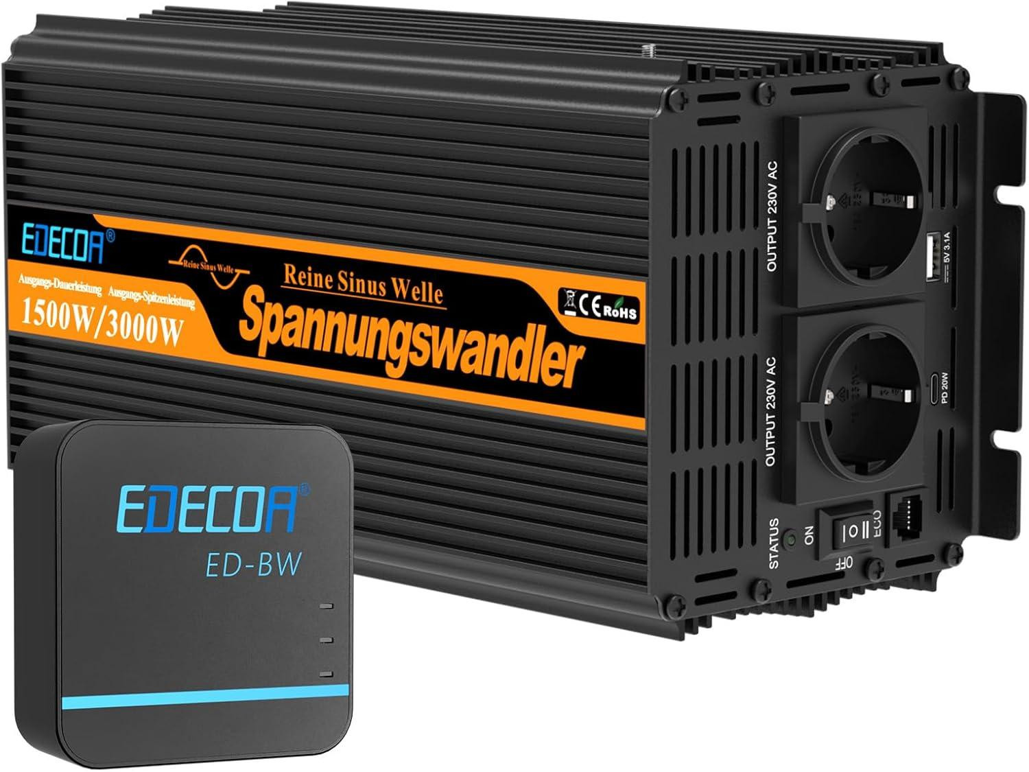 Selius Omvormer 12V naar 230V 1500W/3000W met zuivere sinusgolf, wifi-module en 2 USB-poorten