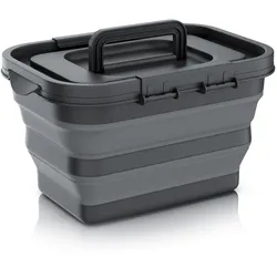 BEARWARE Klappbox, Faltbarer Picknickkorb 8 l mit Deckel & Griff, wasserdicht, schwarz/grau