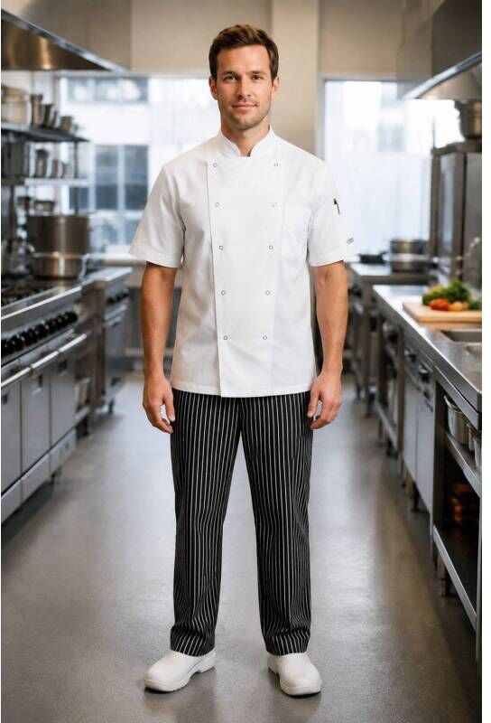 Isacco Veste de cuisine blanche à manche courtes Superdry L