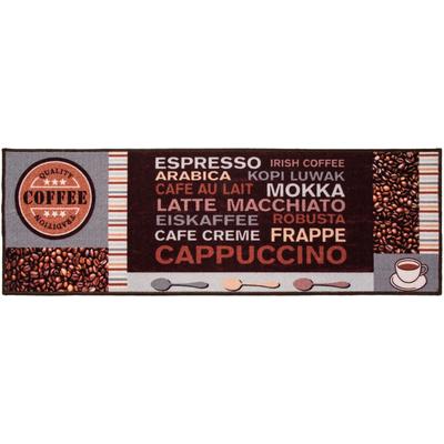 Küchenläufer ANDIAMO "Cafe Creme" Gr. 11, grau, B:50cm H:4mm L:150cm, Polyamid, Teppiche, Motiv Kaffee, mit Schriftzug, Größe 50x150 cm, Küche