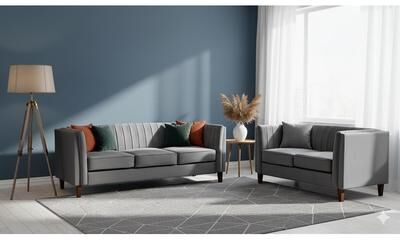 US Pride Furniture Container Furniture Line Tufted Square Design 2 Pieces Livingroom Sets, Loveseat and Sofa