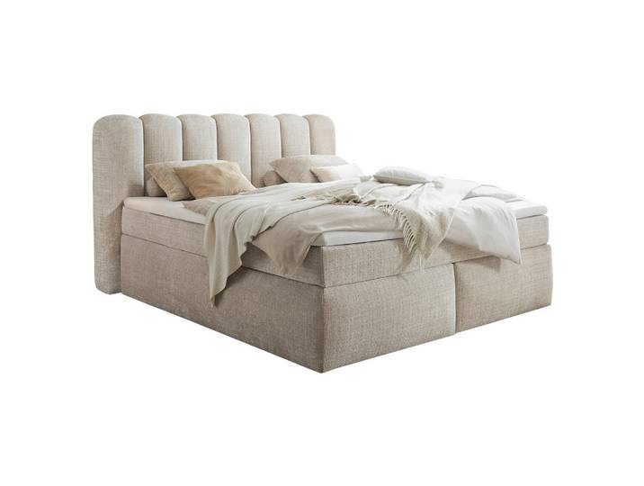 Boxxx Boxspringbett, Taupe, Kunststoff, H3 + H4, 7-Zonen, 180x200 cm, Matratze, gepolstertes Kopfteil, Topper durchgehend, Wendematratze mit unterschiedlichen Härtegraden, Kingsize, Schlafzimmer, Bett, Doppelbetten