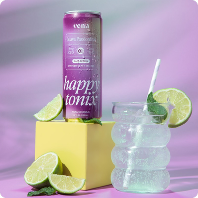 Vena CBD Happy Tonix 2mg THC Seltzers   Guava Passionfruit