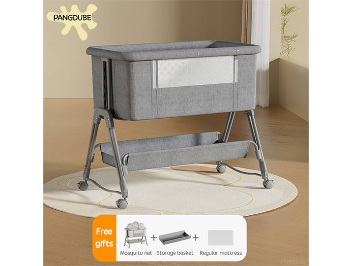 PANGDUBE Lit bébé pliable 3-en-1 transformable, berceau d'appoint pour nouveau-né, lit portable avec matelas, pot, 4 roues, sac de transport, lit de voyage partagé avec fonction berçante
