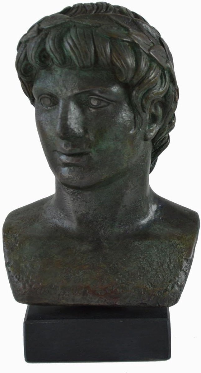 Apollo buste Griekse god woondecoratie groen brons Hoogte: 23 cm