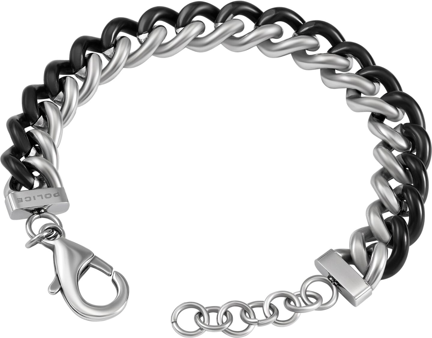 Armband POLICE "Crank", edelstahlfarben, schwarz, Armbänder, 22,5cm, Edelstahl, Armband