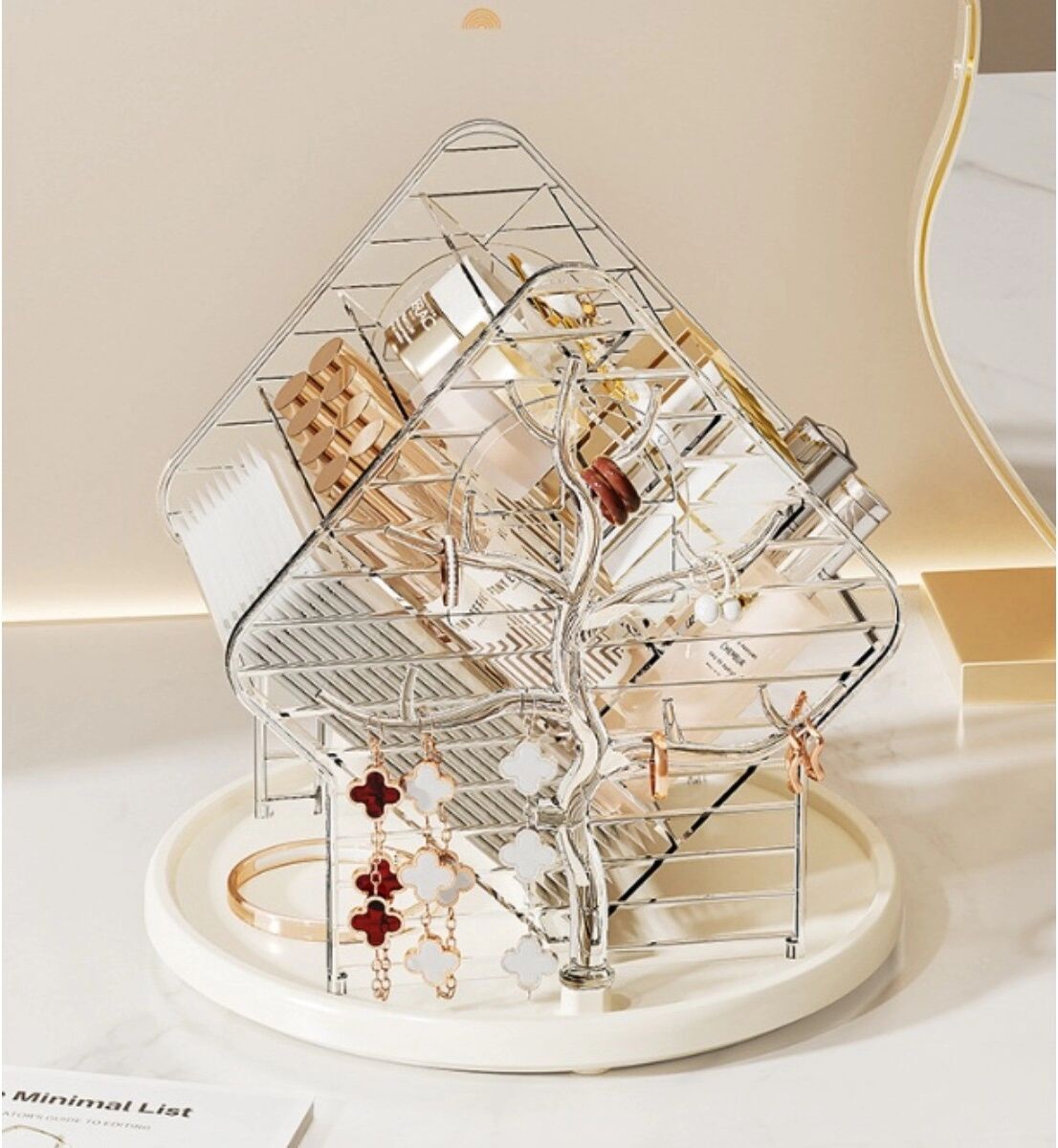 INF Drehbarer Make-up-Organizer, 360° freie Rotation, geruchsneutral, Transparent Weiß PET+HIPS Aufbewahrung