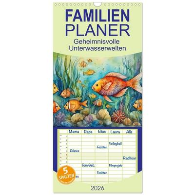Familienplaner 2026 - Geheimnisvolle Unterwasserwelten mit 5 Spalten (Wandkalender, 21 x 45 cm) CALVENDO