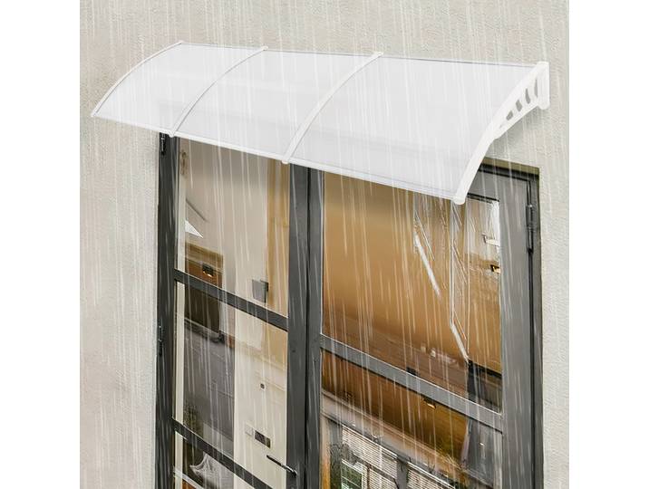 Auvent arqué pour porte d'entrée, abri extérieur en aluminium PP+PC transparent blanc, fixation murale -30~200 ° Résistant aux températures pour l'entrée Ba