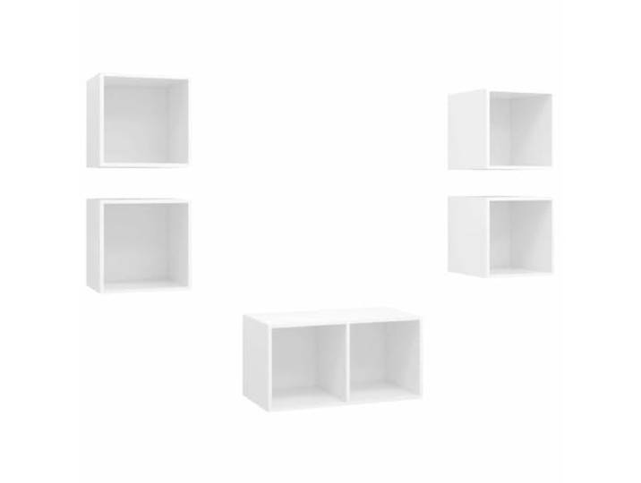 GKHPYURE TV-Möbel-Set 5-teilig weiß aus mehrschichtigem Holz 4 TV-Schränke 37 x 37 x 37 cm, 1 TV-Schrank 37 x 37 x 72 cm, Wandmontage, Reinigung mit feuchtem Tuch, Montage erforderlich
