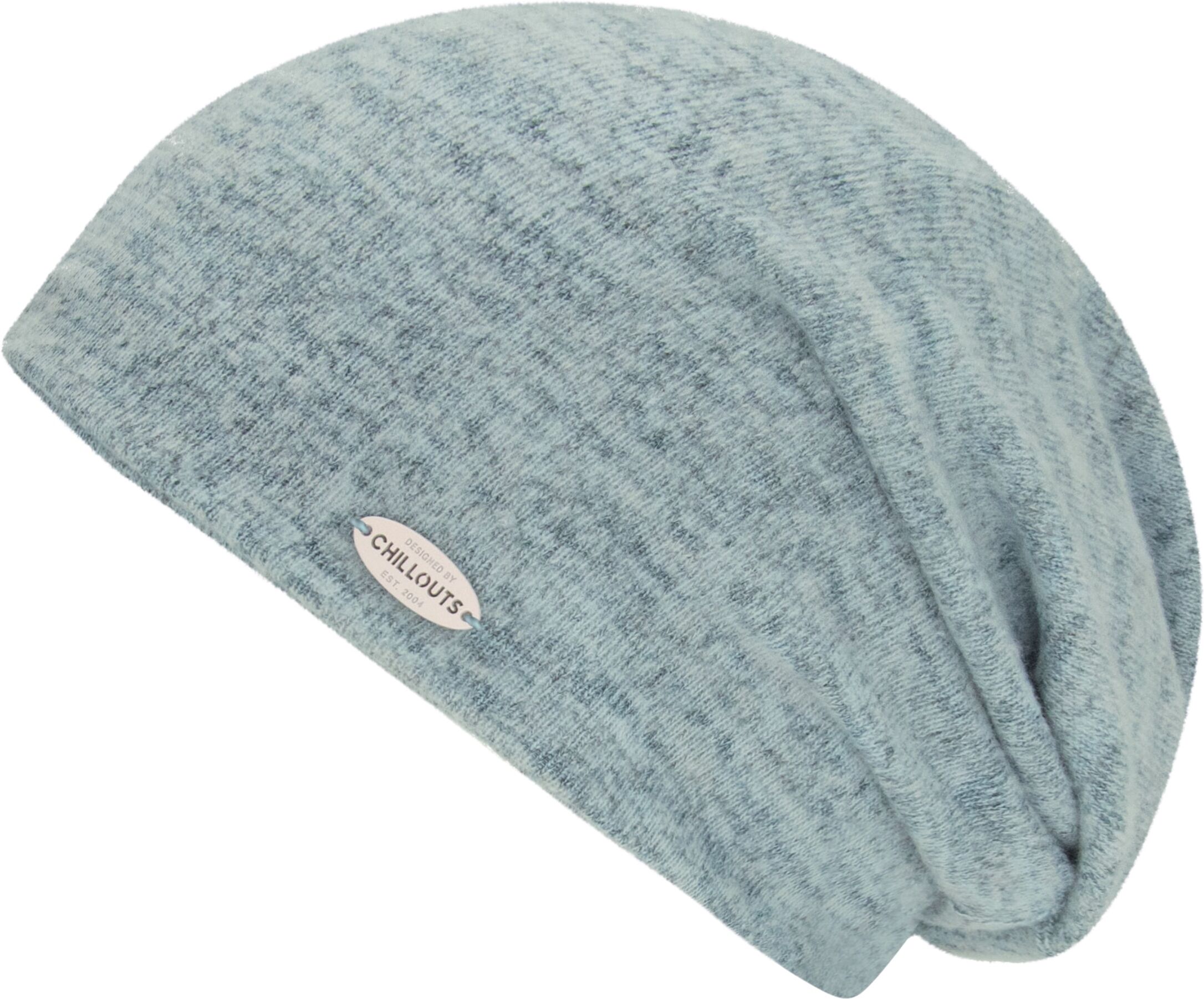Beanie CHILLOUTS "Vaiana Hat", Damen, blau (washed blau), Strick, Viskosemischung, meliert, Mützen Beanie, Leichte Long Beanie in neutralen Farben