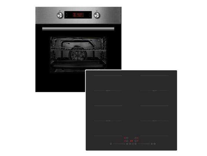 Midea Backofen-Set Backofen Pyrolyse+PKM Induktionskochfeld 60cm Flexzonen Booster autark, mit 1-fach Teilauszug, Pyrolyse-Selbstreinigung