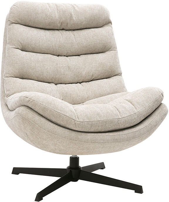 Miliboo Fauteuil pivotant en tissu effet velours texturé beige et métal noir LOMI