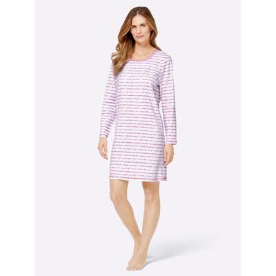 Nachthemd WÄSCHEPUR "Langarm-Sleepshirts", Damen, Gr. 40/42, Normalgrößen, lila (erika, erika, gestreift), 100% Baumwolle, Meliert:95% Baumwolle, 5% Viskose, gemustert, gestreift, meliert, unifarben, Kleider Nachthemd