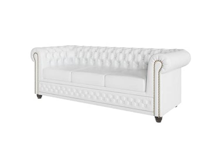 S-Style Möbel George Sofa 3-Sitzer Chesterfield-Sofa für Wohnzimmer Lounge Couch Aus Veganem Leder Möbel Freistehende Polster Sofas & Couches Couchgarnitur Weiß 203 x 86 x 72 cm