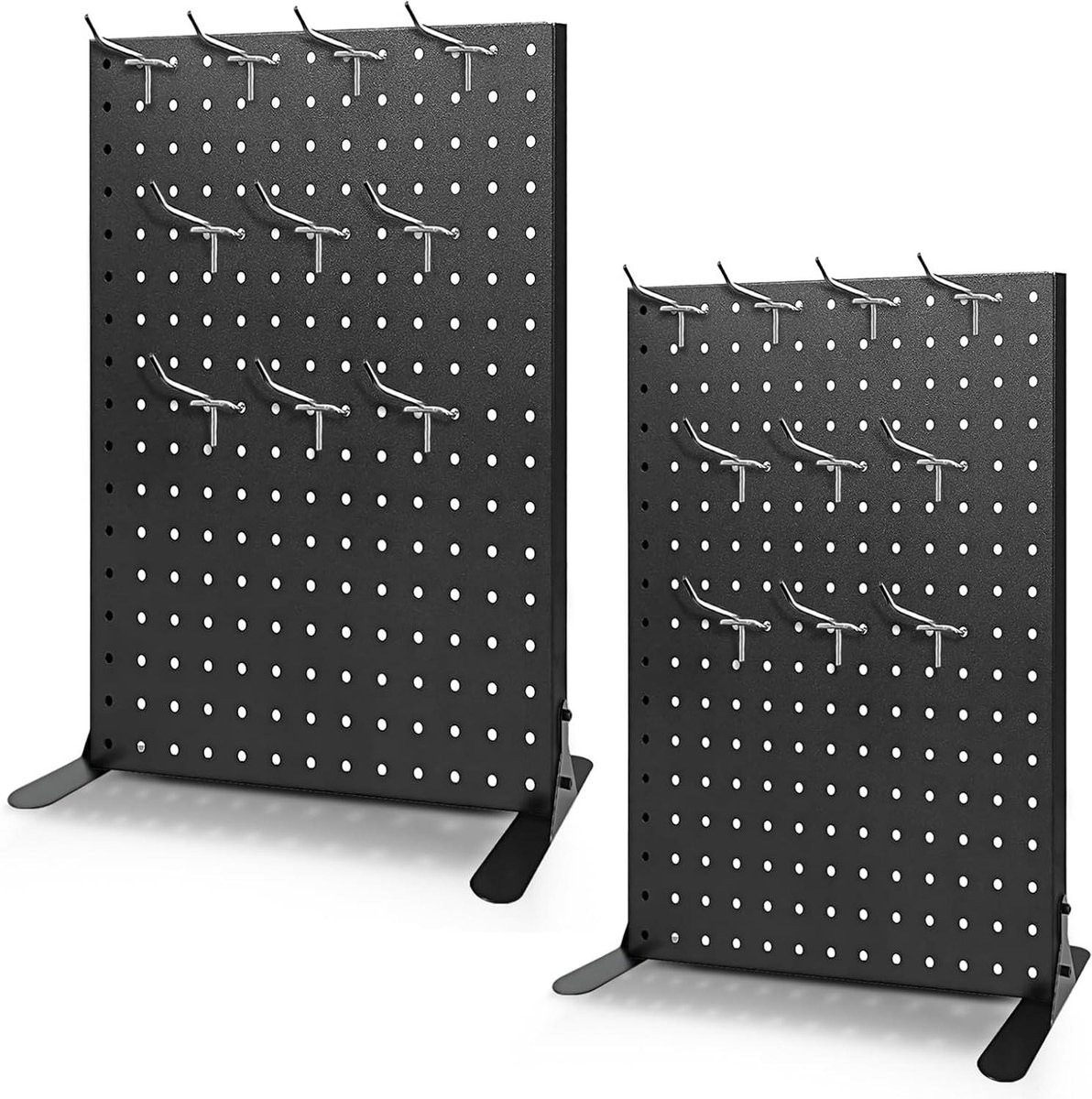 Pegboard Displaystandaard Zwart met 10 Haken - Winkelrek voor Accessoires - B/D/H: 33 x 4 x 43 cm
