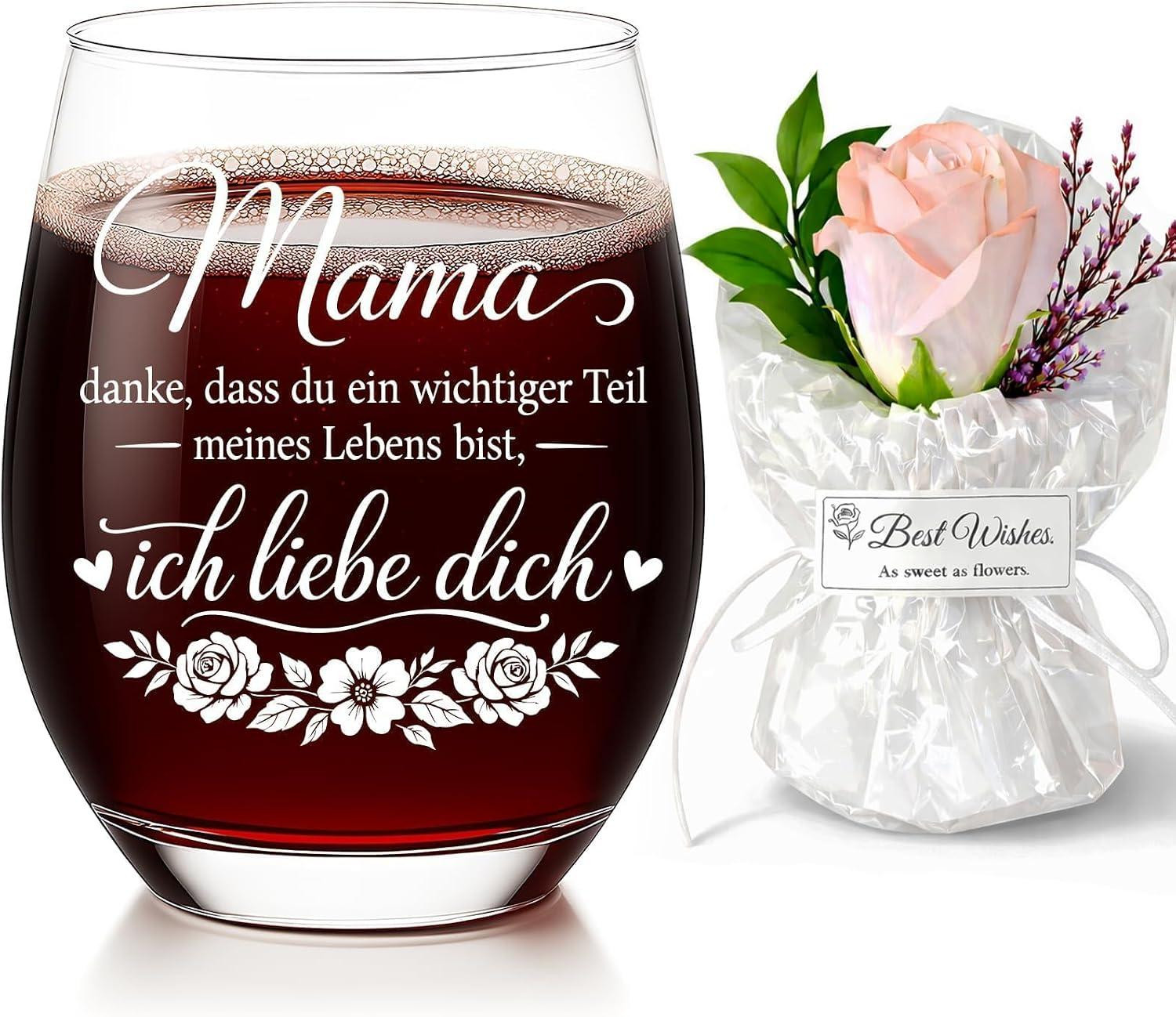 Kristallen wijnglas met tekst Dank MAMA ik hou van je, 550 ml