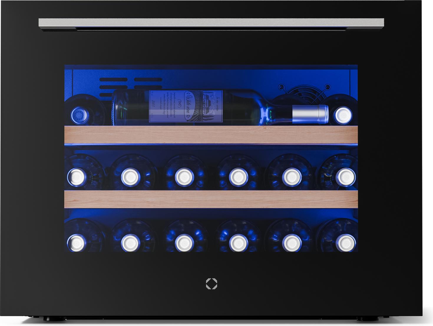 Klarstein Illuminosa Weinkühlschrank Einbau - 19 Flaschen, 1 Zone, 5-20°C, Touch, LED, UV-Schutz, leise, Buchenholzregale, Einbau-Weinkühlschrank
