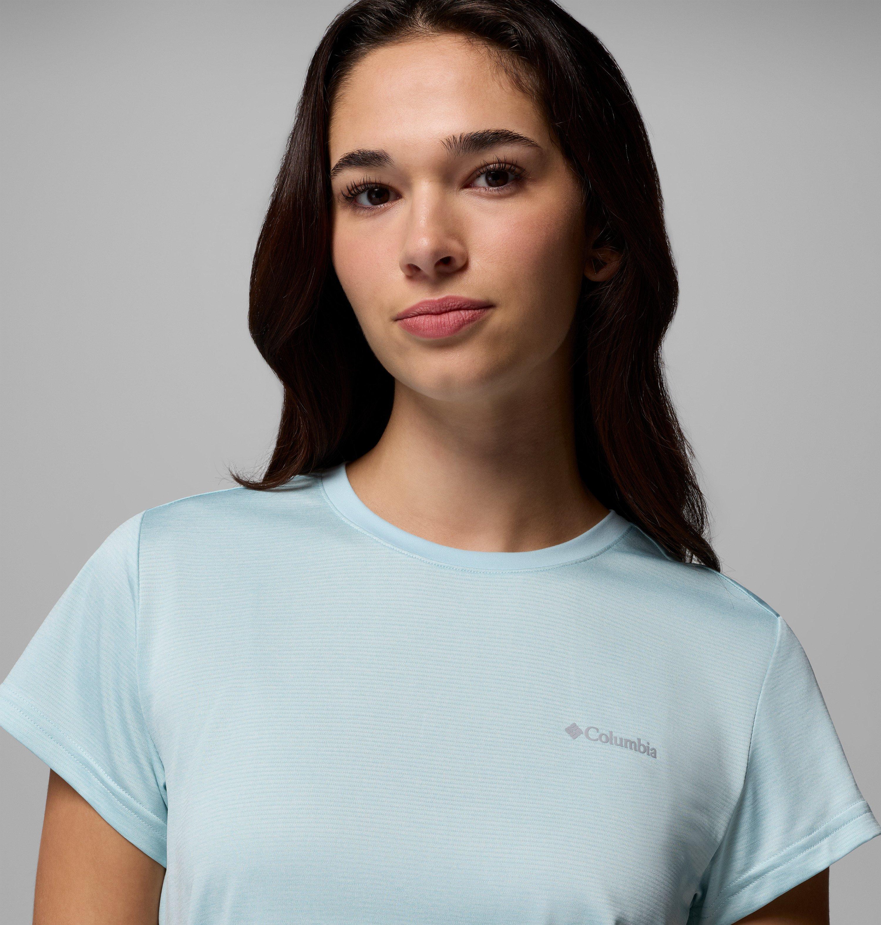 Funktionsshirt COLUMBIA, Damen, Gr. XS (32), blau (marine light heather), Obermaterial: 100% Polyester, Shirts Funktionsshirt, Kurzarm-Design, sportliche Passform, aus Polyester marine light heather XS (32)