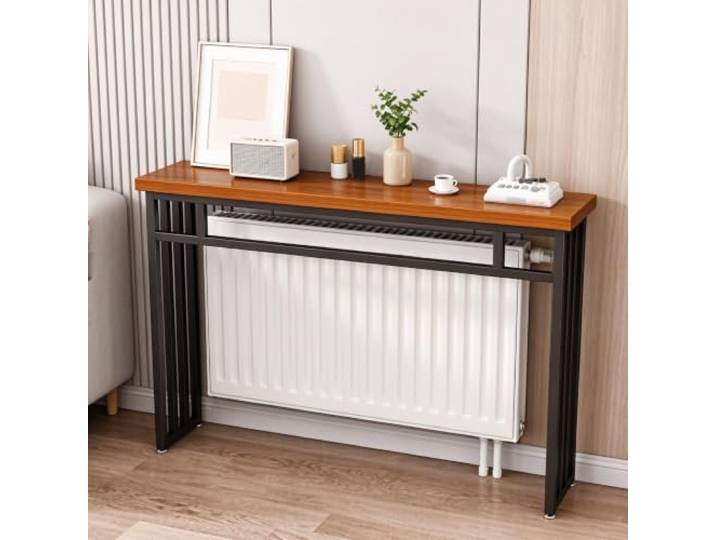 Heizkörperregal & Schmale Konsolentisch Hinterm Sofa, Ablage Heizkörperverkleidung Ablage mit Massivholzplatte & Metallgestell für Flur(White,200x20cm/79x7.9in)