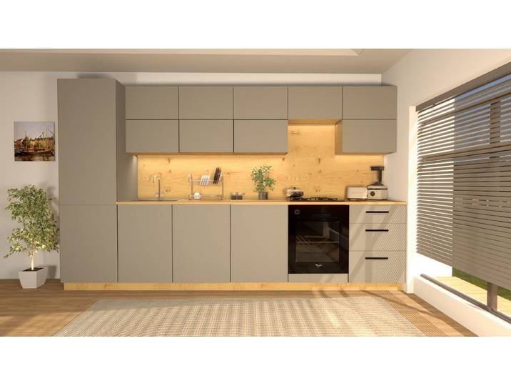 ROYAL24_MARKT Küchenzeile Nexa KÜ-LN-002 – 360 cm – Moderne Küchenzeile mit optimalem Stauraum, (Komplett Set), Edles Design - Top Material - Hochwertig