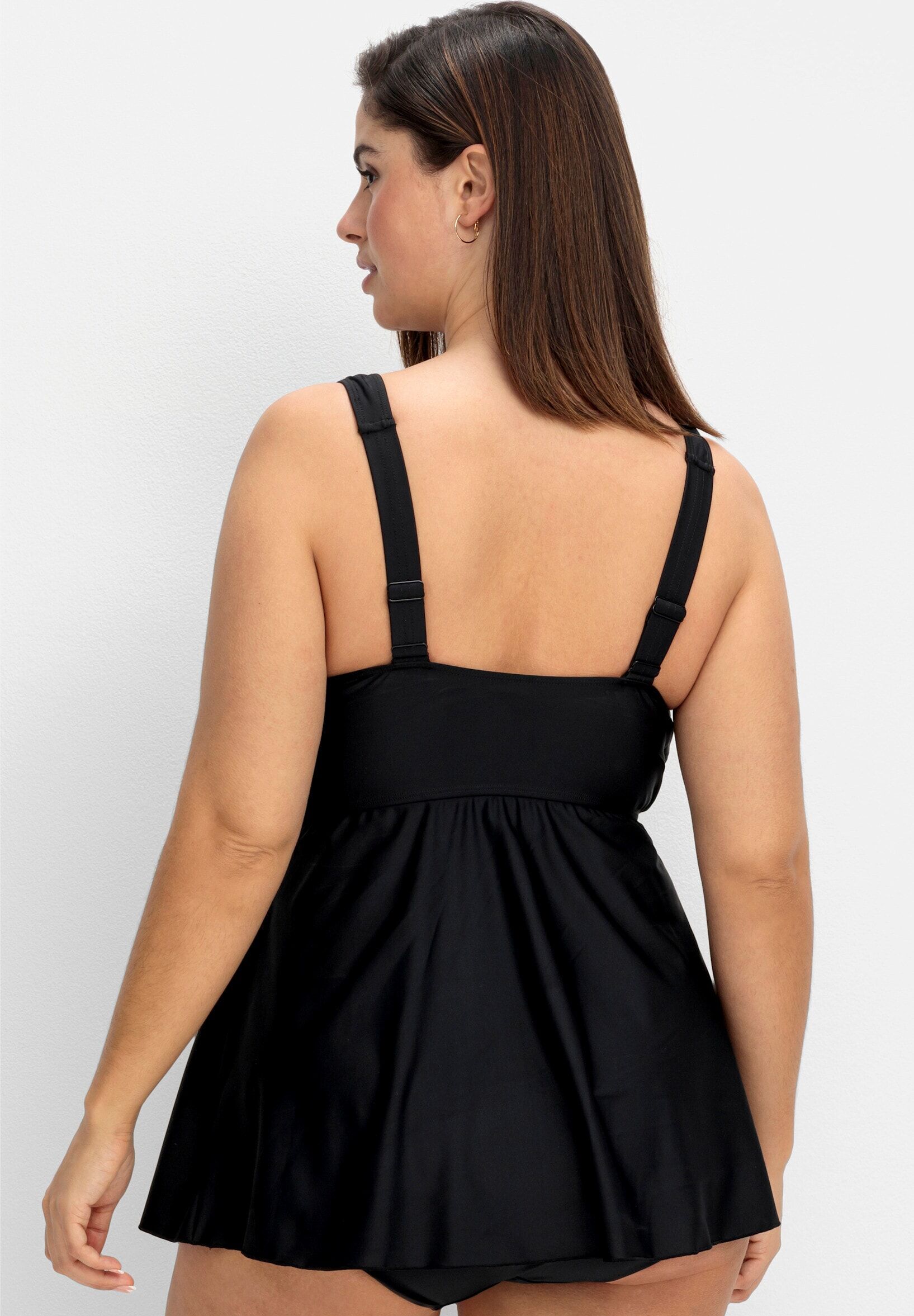 Tankini SHEEGO "Tankini-Top Tankini-Oberteil mit Raffung im Brustbereich", Damen, Gr. 42, Cup C, schwarz, Elegant, Bikini-Sets Tankini