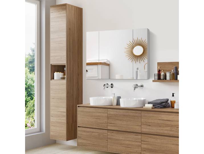 kleankin Armoire Miroir LED 90x15x75cm Soft Close Blanc Salle de Bain