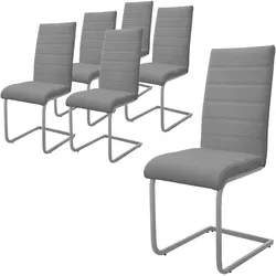 ML-Design – Esszimmerstühle 6er Set – Grau Kunstleder | Schwingstuhl mit hoher Rückenlehne, ergonomisch, Metallgestell