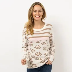 CASHMASOFT Pullover, 1/1-Arm Rundhalsausschnitt Cashmeregriff Druck-Mix