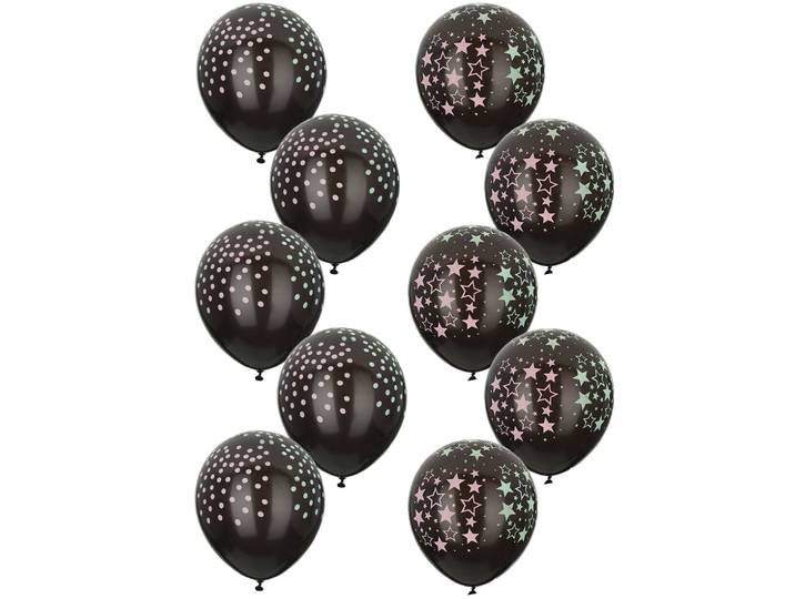 Neonballons, leuchten im Dunkeln, 10 Stk. mit Sternen/ Punkten