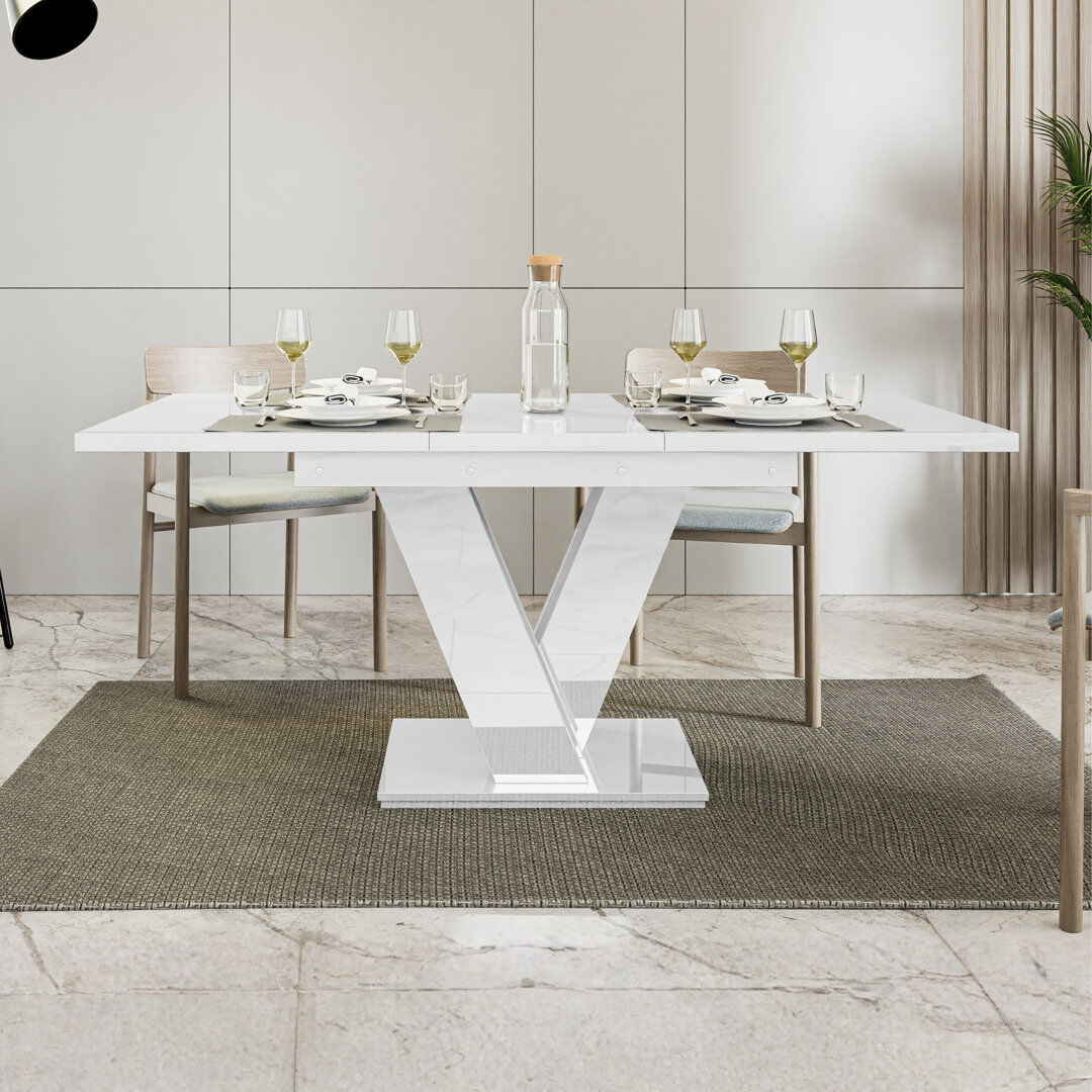 Ivy Bronx Extendable Dining Table Masiv White Gloss