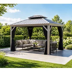 Sojag Messina 1216 | Pavillon mit festem Dach | mit Moskitonetz | 4x5 m - Champagner
