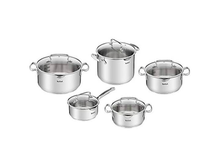 TEFAL DUETTO TOPFSET Kochtopfset Töpfe Induktion Edelstahl mit Glasdeckel 10 tlg