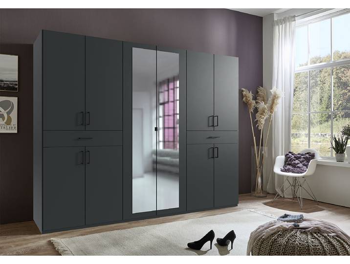 Drehtürenschrank mit Spiegel 270cm Grau/Graphit
