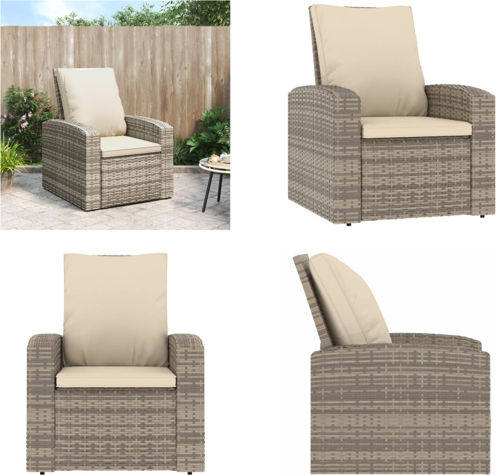 vidaXL Gartensessel Verstellbar mit Kissen Hellbraun Poly Rattan - Gartensessel - Terrassensessel - Outdoor Sessel - Gartenstuhl