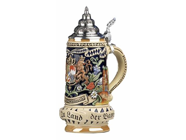 KING Bierkrug Bayern Seidel, Staatswappen vorn, seitlich München und Neuschwanstein, Motto Gott mit Dir, Du Land der Bayern 0,5 Liter Bierseidel KI 393 0,5L Bayern