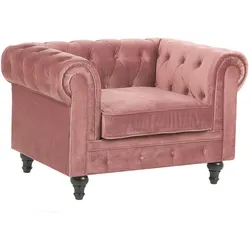 SESSEL Samtstoff rosa Rautenmuster Chesterfield