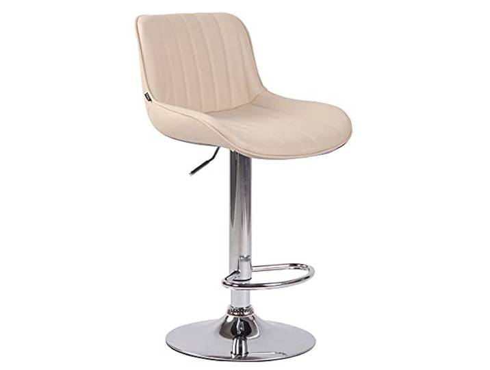 CLP Barhocker Lentini Kunstleder I Thekenhocker Höhenverstellbar I Barstuhl Mit Fußstütze I 360° Drehbar I Tresenhocker Mit Trompetenfuß Farbe Creme Gestell Farbe Chrom