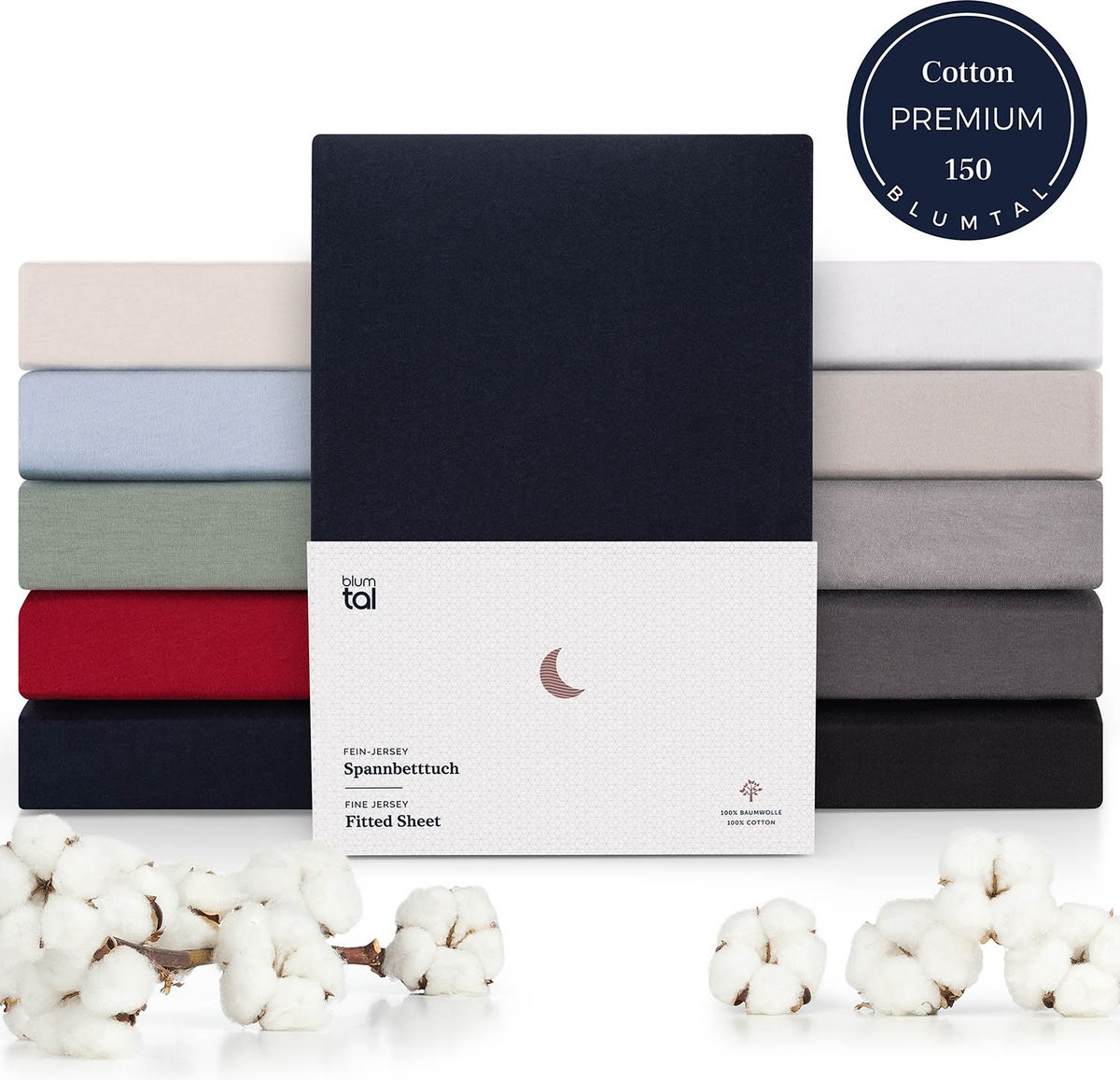 Blumtal Hoeslaken Premium Jersey 100% Katoen - Dark Ocean Blue - 140 x 200 cm
